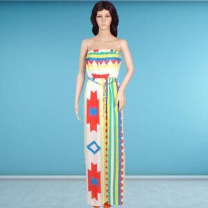 TYCHE size M multicolor Aztec-print off-the-shoulder maxi dress 100% polyester